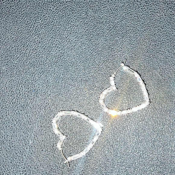 GIVENCHY Silver Pave Baguette CZ Crystal Heart Shaped Hoop Hook Earrings - Picture 7 of 11